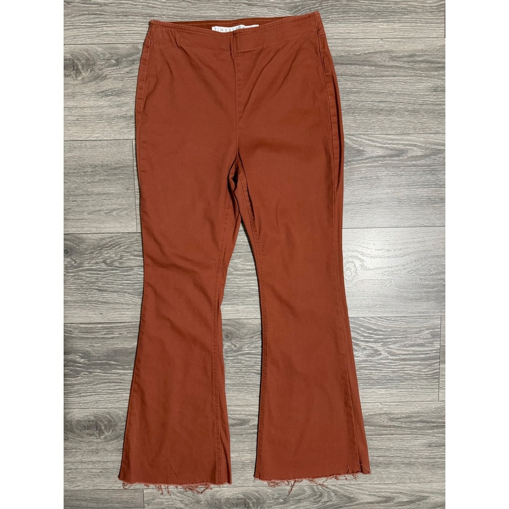 Tinseltown Juniors Flare Pants Size 7 Rust Orange High Rise Raw Hem Boho Y2K